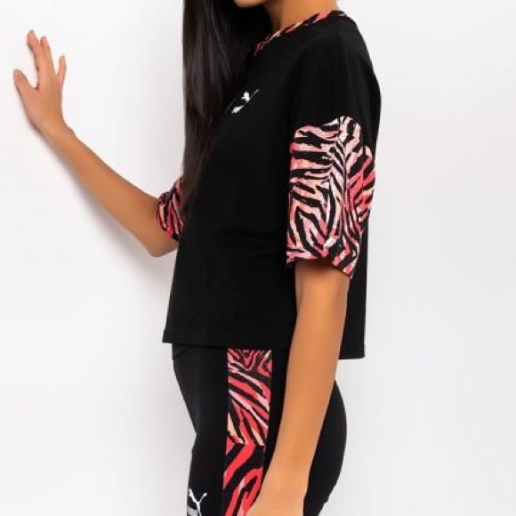 PUMA ZEBRA SLEEVE BOYFRIEND CROP TEE - Picture 3 of 5